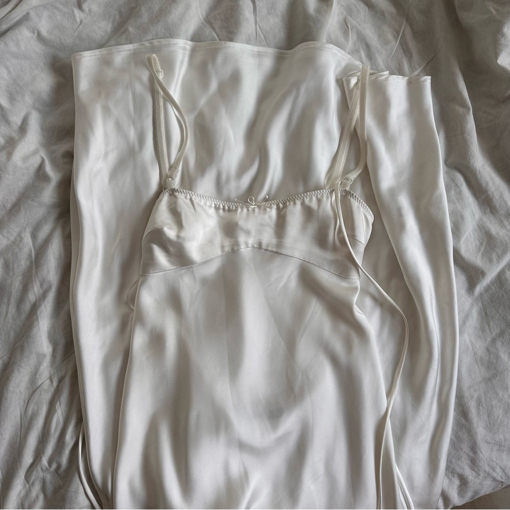 zara white bow midi slip dress